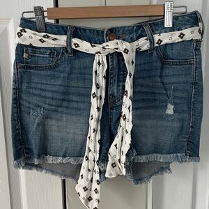 Dear John Blue Jean Shorts with White Patterned Removable Scarf Belt